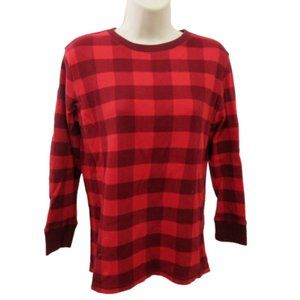 CHEROKEE Waffle Top XL (16) Red Buffalo Plaid Pullover 100% Cotton Long Sleeve